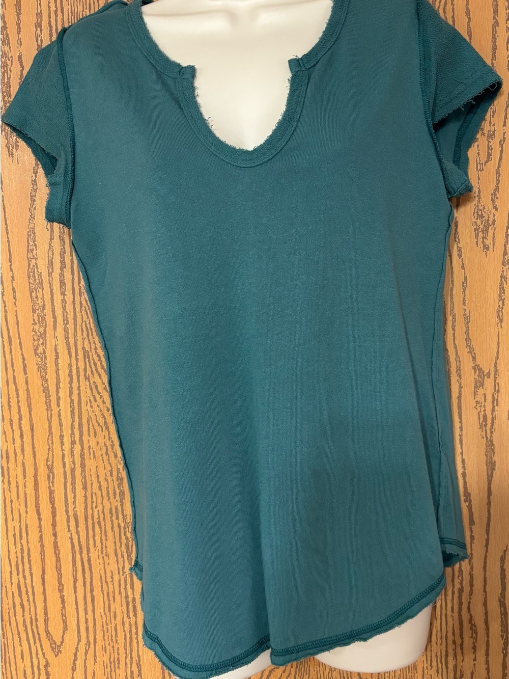 LA MIEL Teal Short-Sleeve Notch-Neck Top
